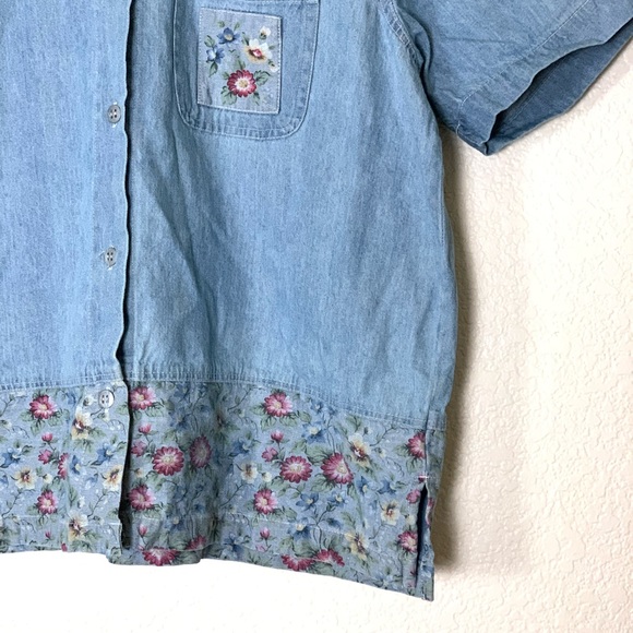 New Look | Vintage denim shirt sleeveless floral button up shirt size la… - Picture 3 of 5